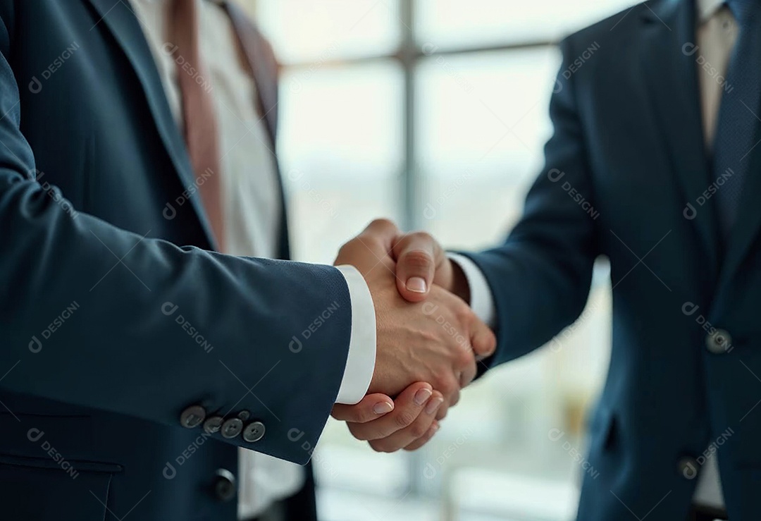 Um retrato de empresários dando apertos de mãos em fundo desfocado