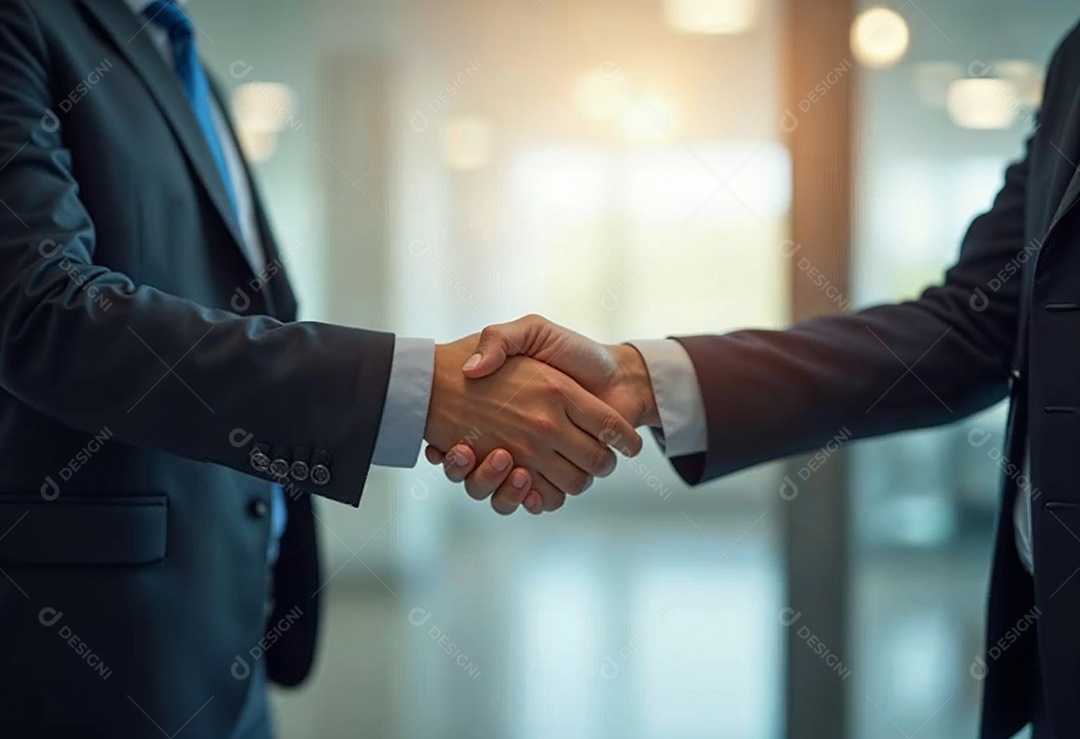 Um retrato de empresários dando apertos de mãos em fundo desfocado