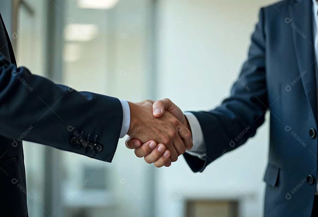 Um retrato de empresários dando apertos de mãos em fundo desfocado
