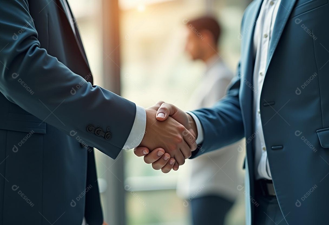 Um retrato de empresários dando apertos de mãos em fundo desfocado