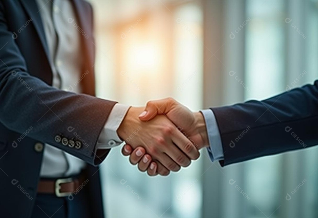 Um retrato de empresários dando apertos de mãos em fundo desfocado