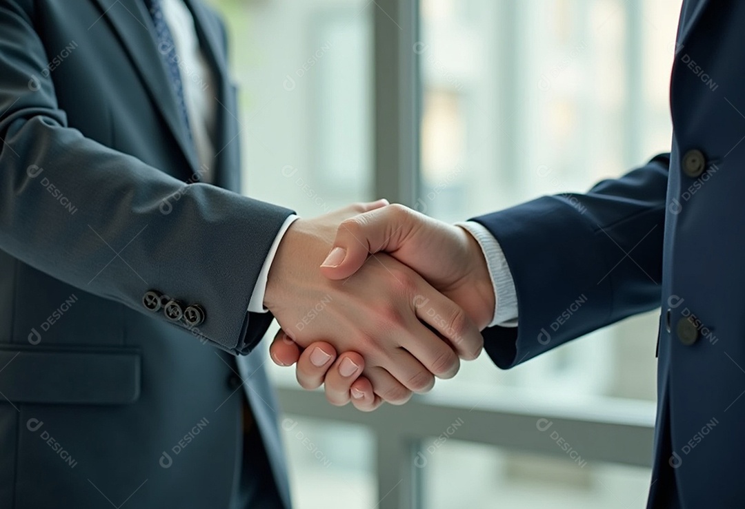 Um retrato de empresários dando apertos de mãos em fundo desfocado