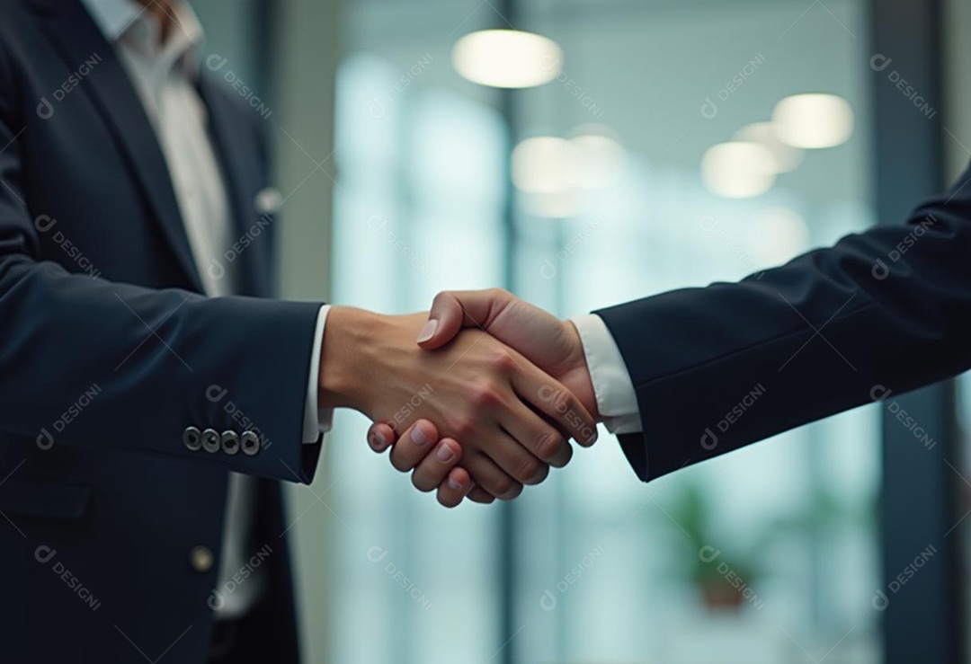 Um retrato de empresários dando apertos de mãos em fundo desfocado