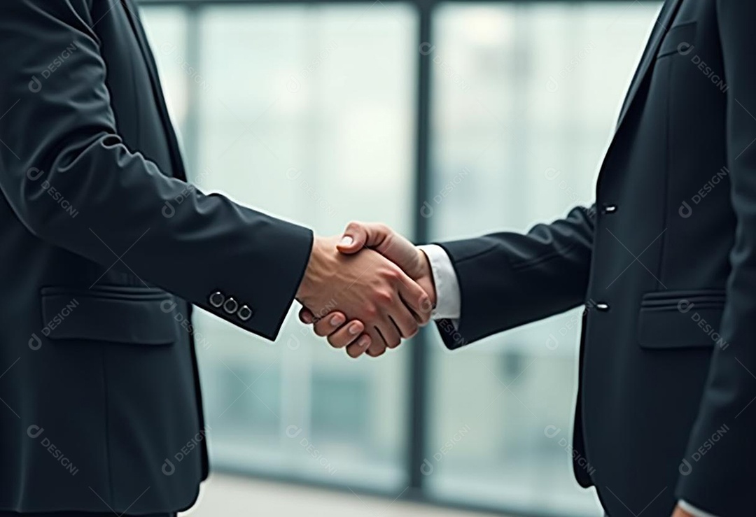 Um retrato de empresários dando apertos de mãos em fundo desfocado
