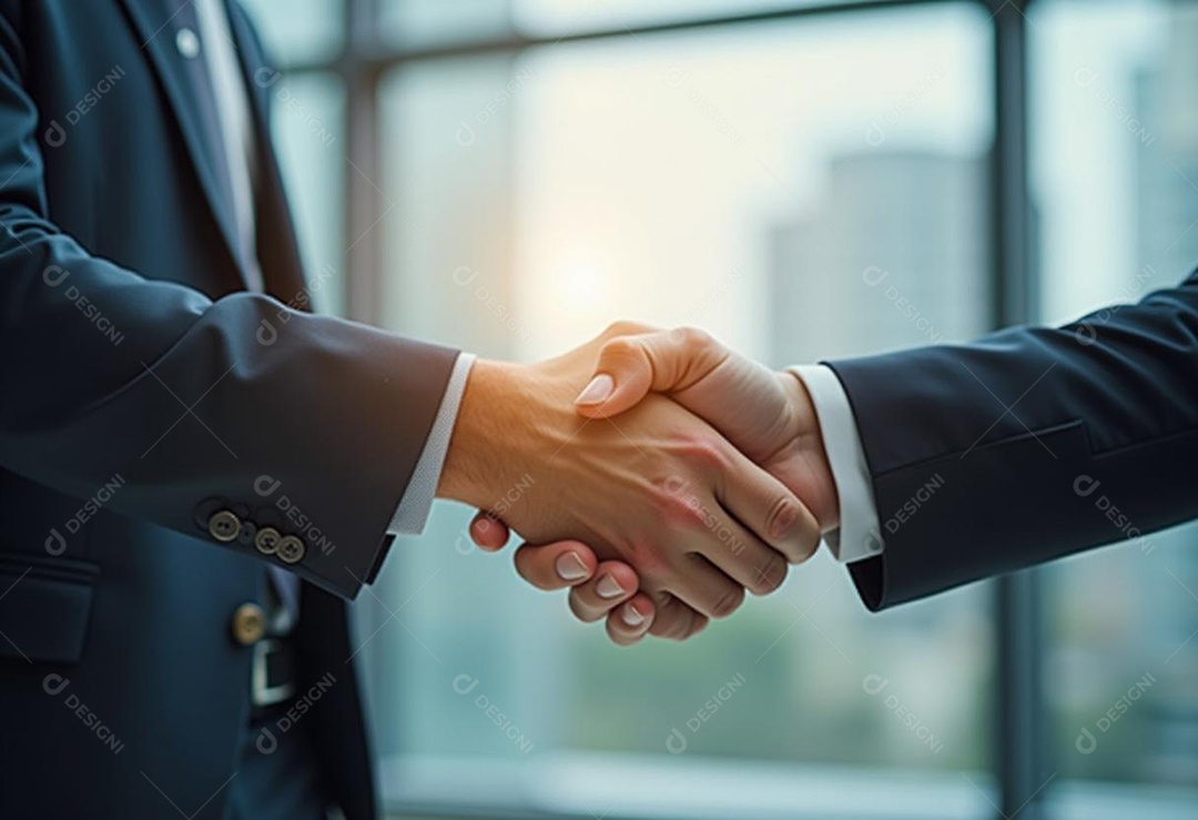 Um retrato de empresários dando apertos de mãos em fundo desfocado