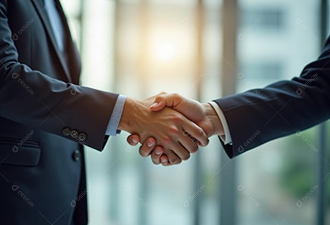 Um retrato de empresários dando apertos de mãos em fundo desfocado