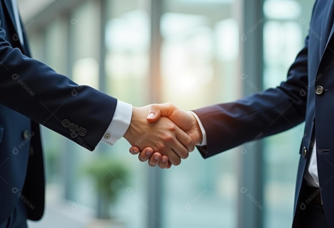 Um retrato de empresários dando apertos de mãos em fundo desfocado