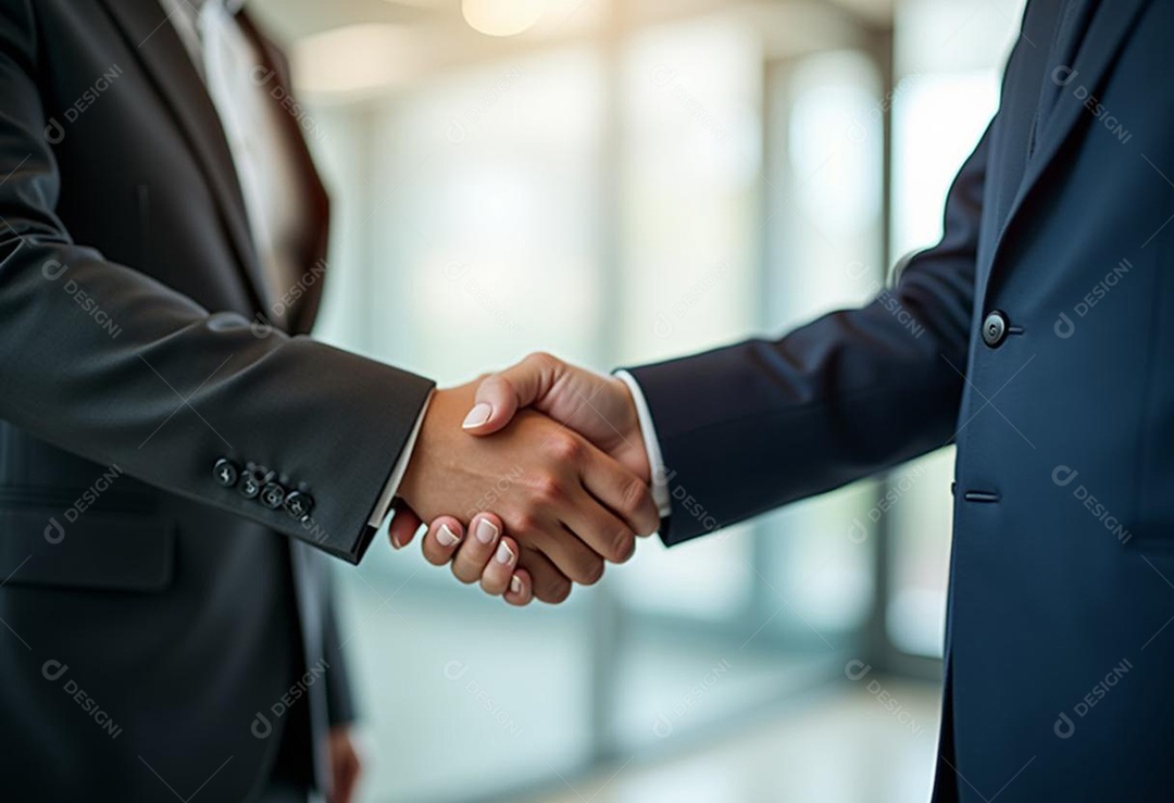 Um retrato de empresários dando apertos de mãos em fundo desfocado