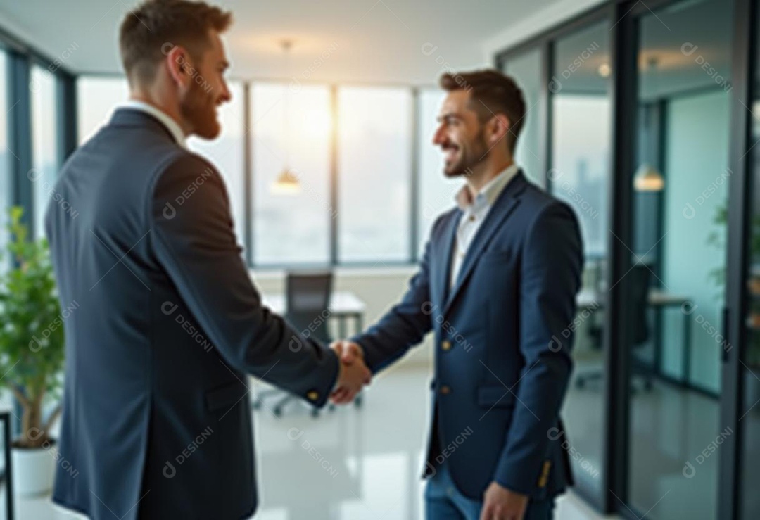 Um retrato de empresários dando apertos de mãos em fundo desfocado