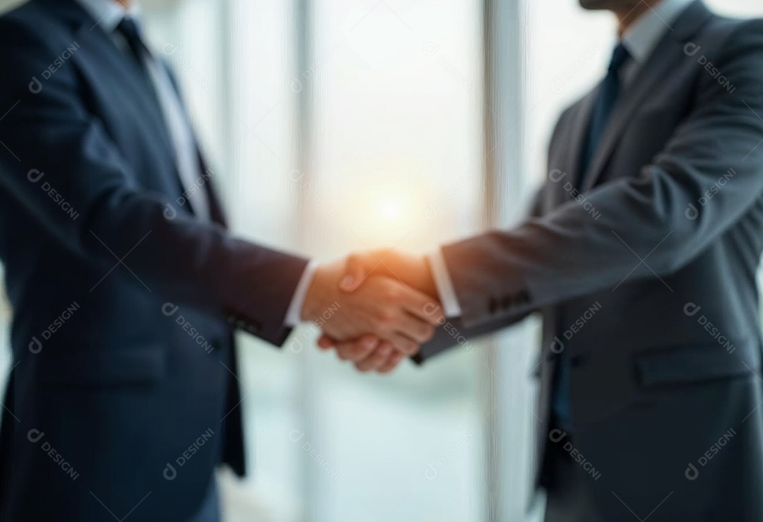 Um retrato de empresários dando apertos de mãos em fundo desfocado