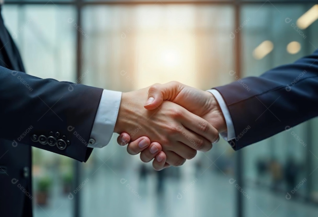 Um retrato de empresários dando apertos de mãos em fundo desfocado