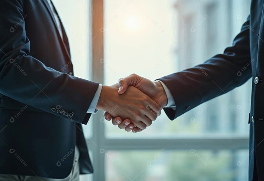 Um retrato de empresários dando apertos de mãos em fundo desfocado