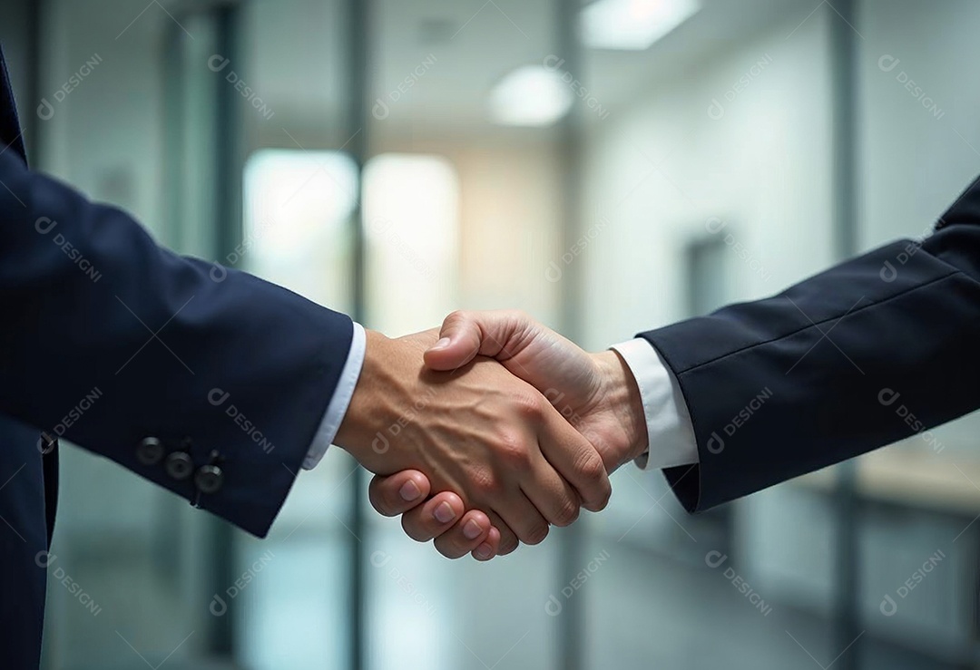 Um retrato de empresários dando apertos de mãos em fundo desfocado