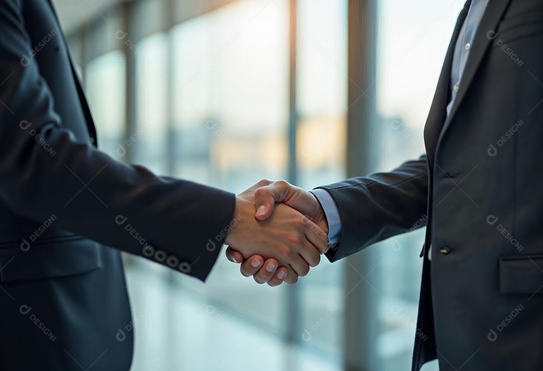 Um retrato de empresários dando apertos de mãos em fundo desfocado