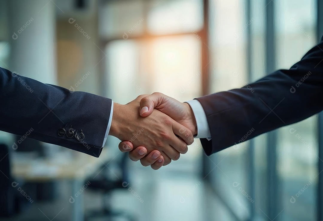 Um retrato de empresários dando apertos de mãos em fundo desfocado