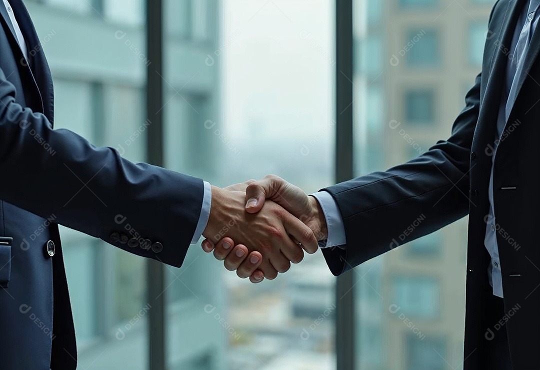 Um retrato de empresários dando apertos de mãos em fundo desfocado