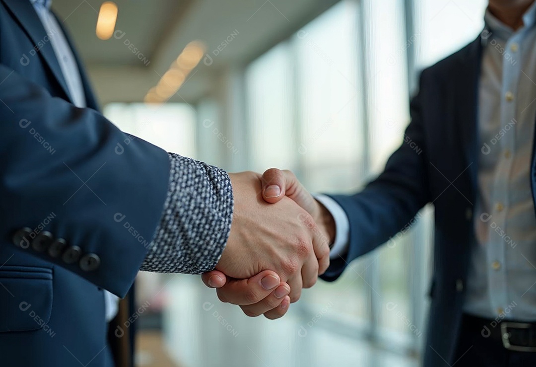Um retrato de empresários dando apertos de mãos em fundo desfocado