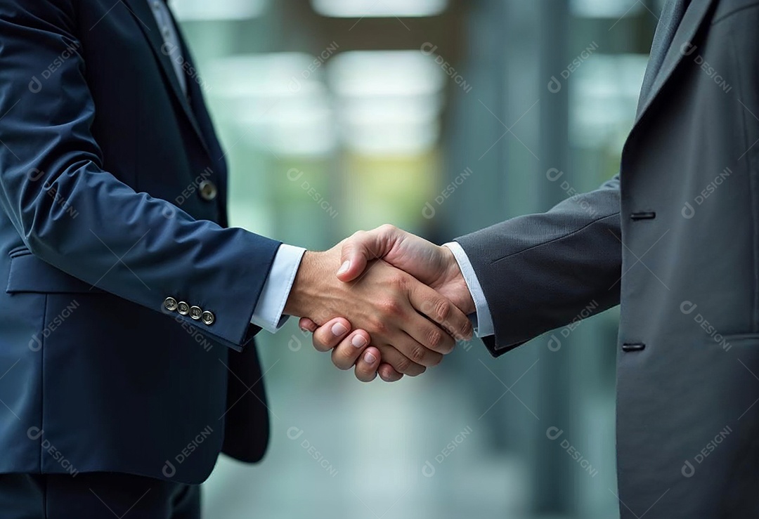 Um retrato de empresários dando apertos de mãos em fundo desfocado