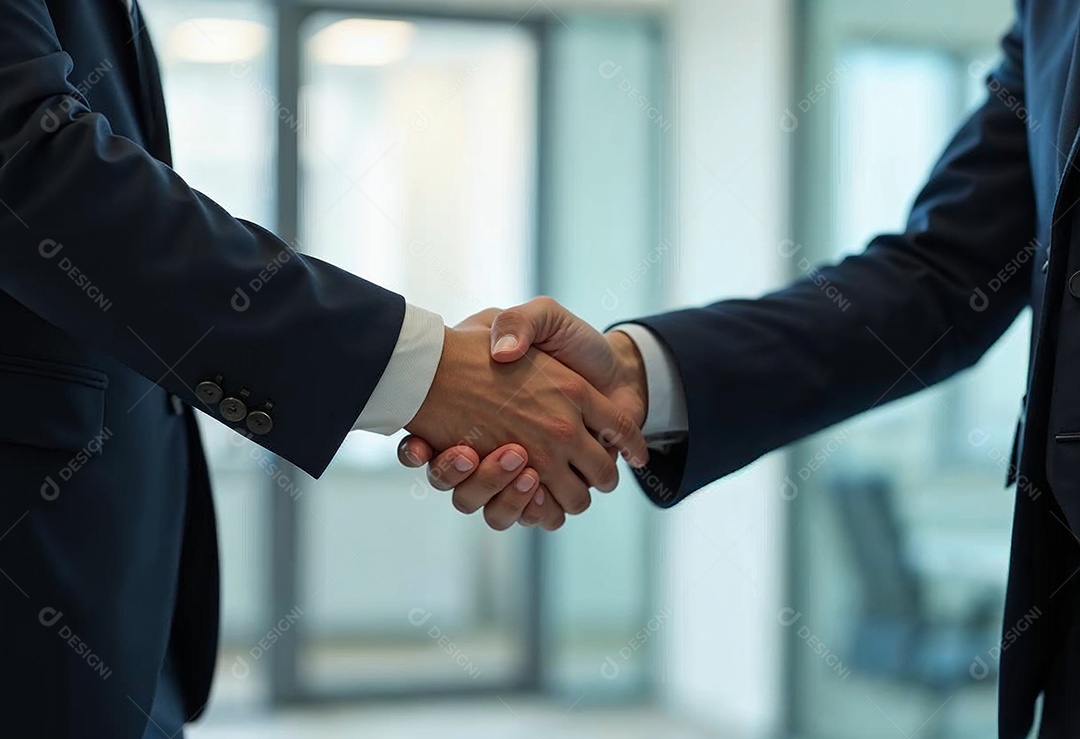 Um retrato de empresários dando apertos de mãos em fundo desfocado