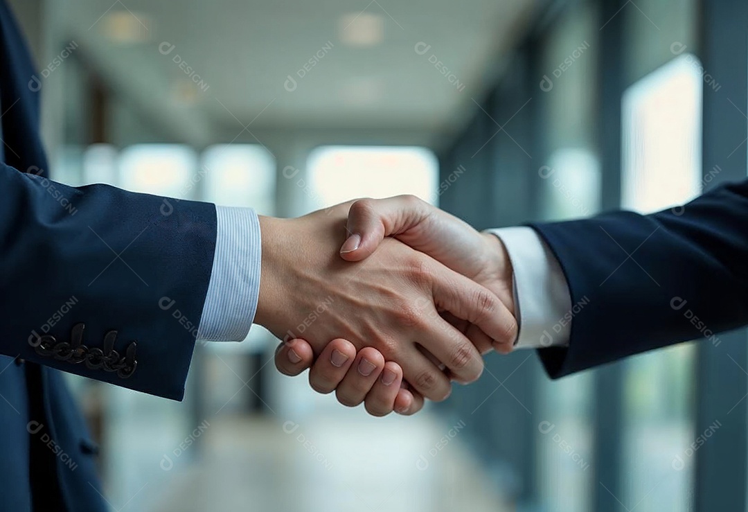 Um retrato de empresários dando apertos de mãos em fundo desfocado