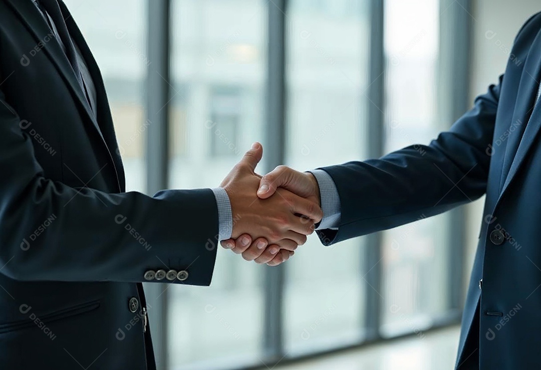 Um retrato de empresários dando apertos de mãos em fundo desfocado