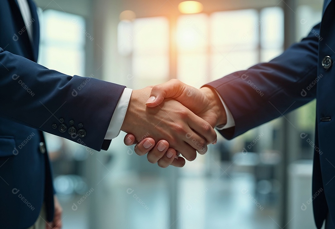 Um retrato de empresários dando apertos de mãos em fundo desfocado