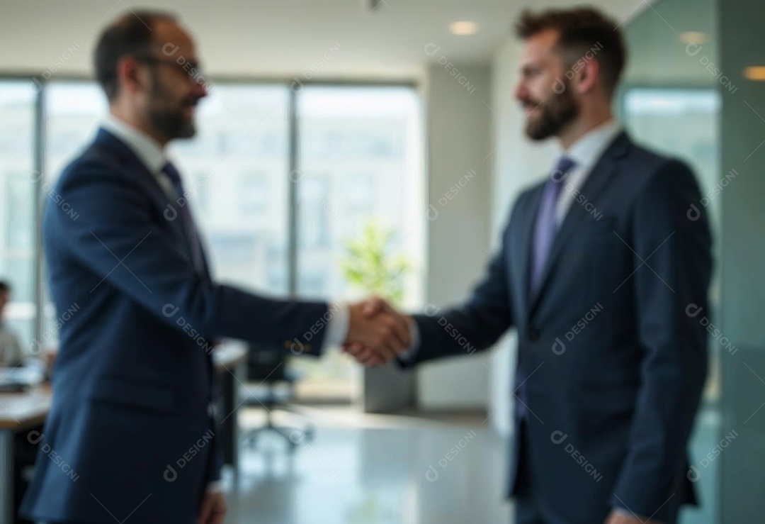 Um retrato de empresários dando apertos de mãos em fundo desfocado