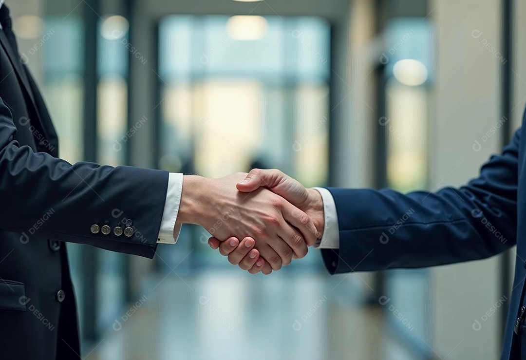 Um retrato de empresários dando apertos de mãos em fundo desfocado