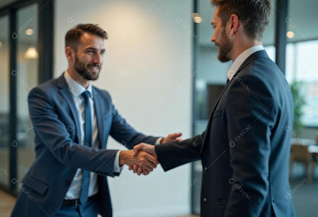 Um retrato de empresários dando apertos de mãos em fundo desfocado