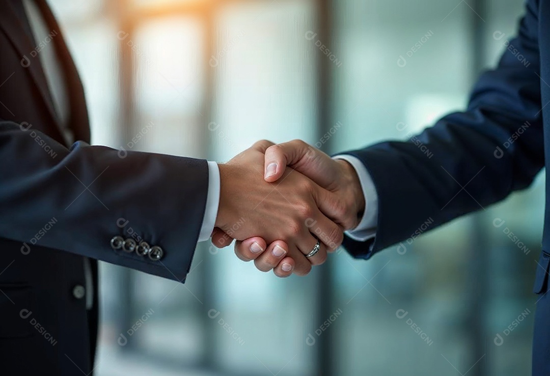 Um retrato de empresários dando apertos de mãos em fundo desfocado