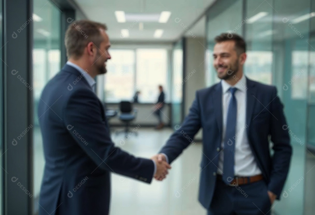 Um retrato de empresários dando apertos de mãos em fundo desfocado