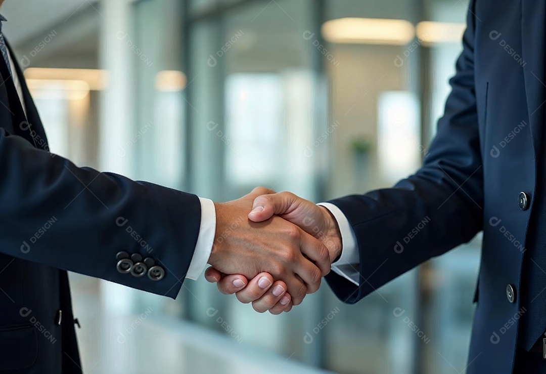 Um retrato de empresários dando apertos de mãos em fundo desfocado