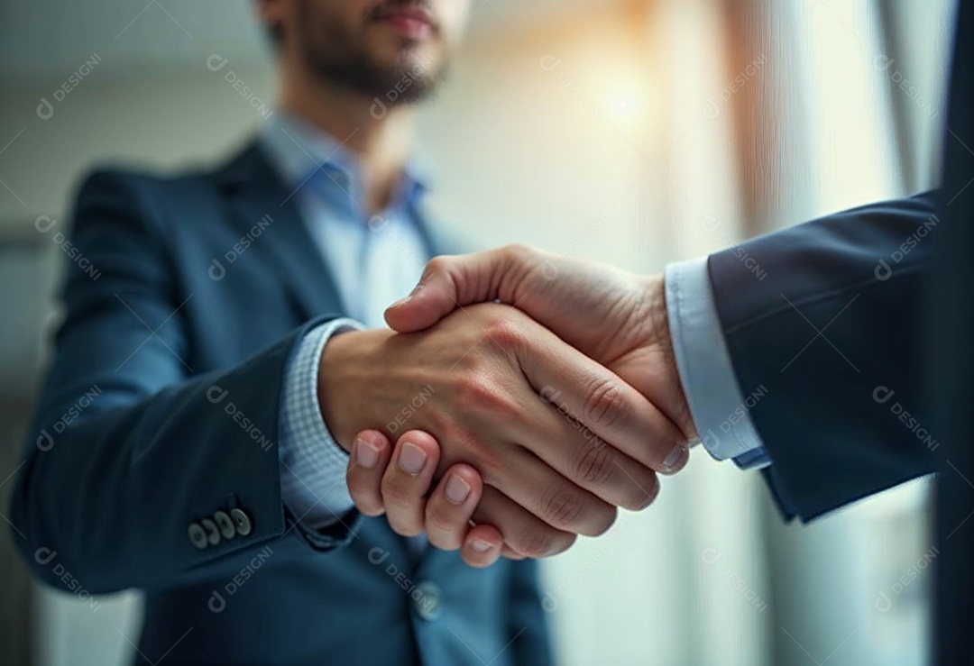 Um retrato de empresários dando apertos de mãos em fundo desfocado