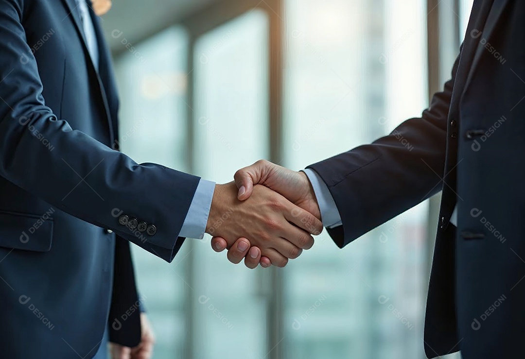 Um retrato de empresários dando apertos de mãos em fundo desfocado