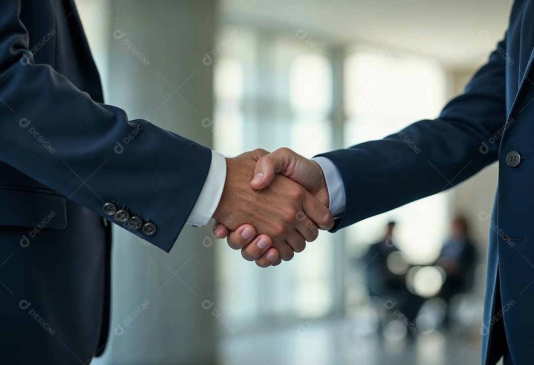 Um retrato de empresários dando apertos de mãos em fundo desfocado