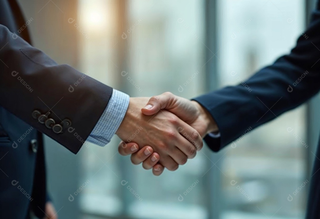 Um retrato de empresários dando apertos de mãos em fundo desfocado