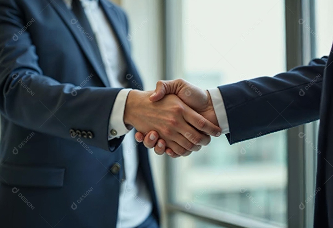 Um retrato de empresários dando apertos de mãos em fundo desfocado