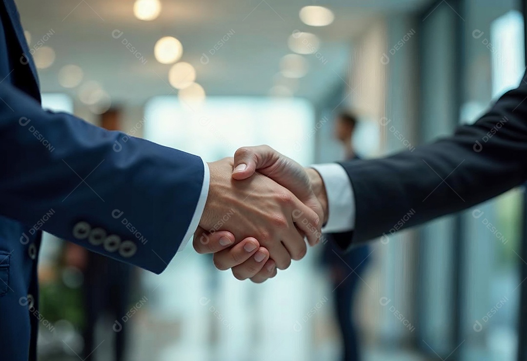 Um retrato de empresários dando apertos de mãos em fundo desfocado