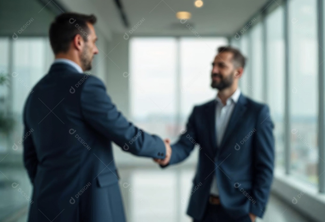 Um retrato de empresários dando apertos de mãos em fundo desfocado