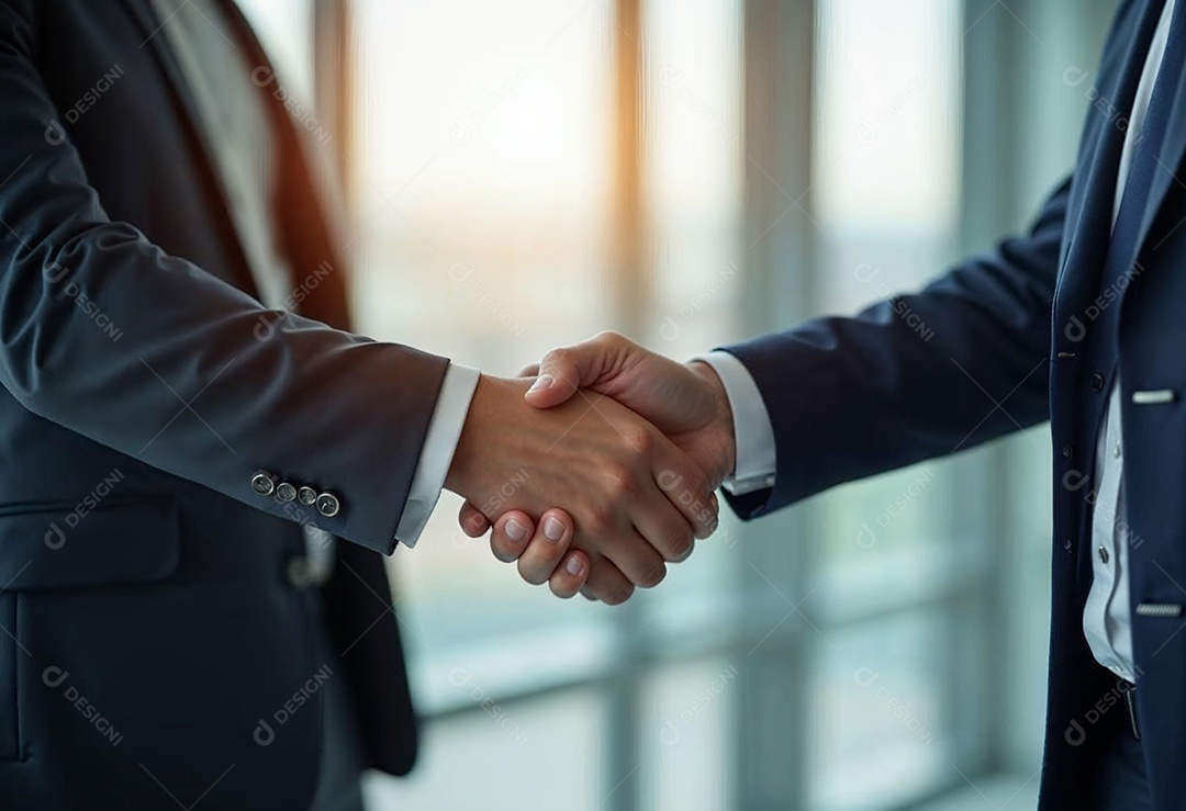 Um retrato de empresários dando apertos de mãos em fundo desfocado