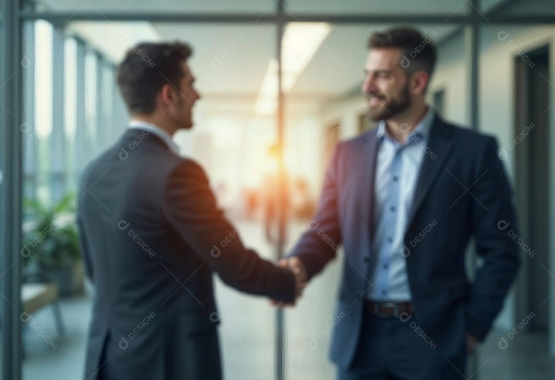 Um retrato de empresários dando apertos de mãos em fundo desfocado