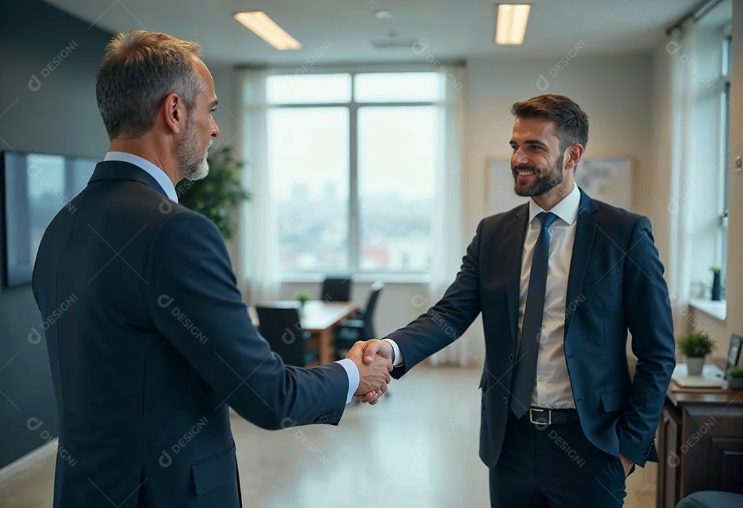 Um retrato de empresários dando apertos de mãos em fundo desfocado