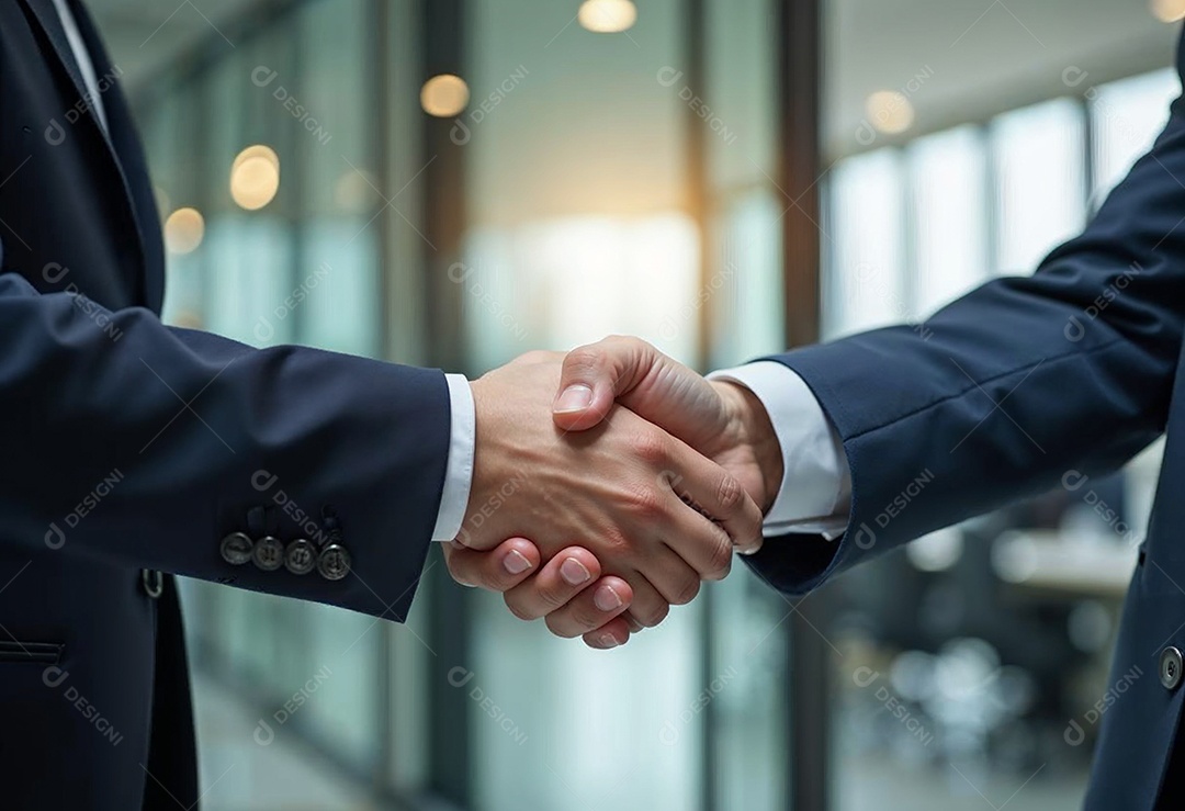 Um retrato de empresários dando apertos de mãos em fundo desfocado