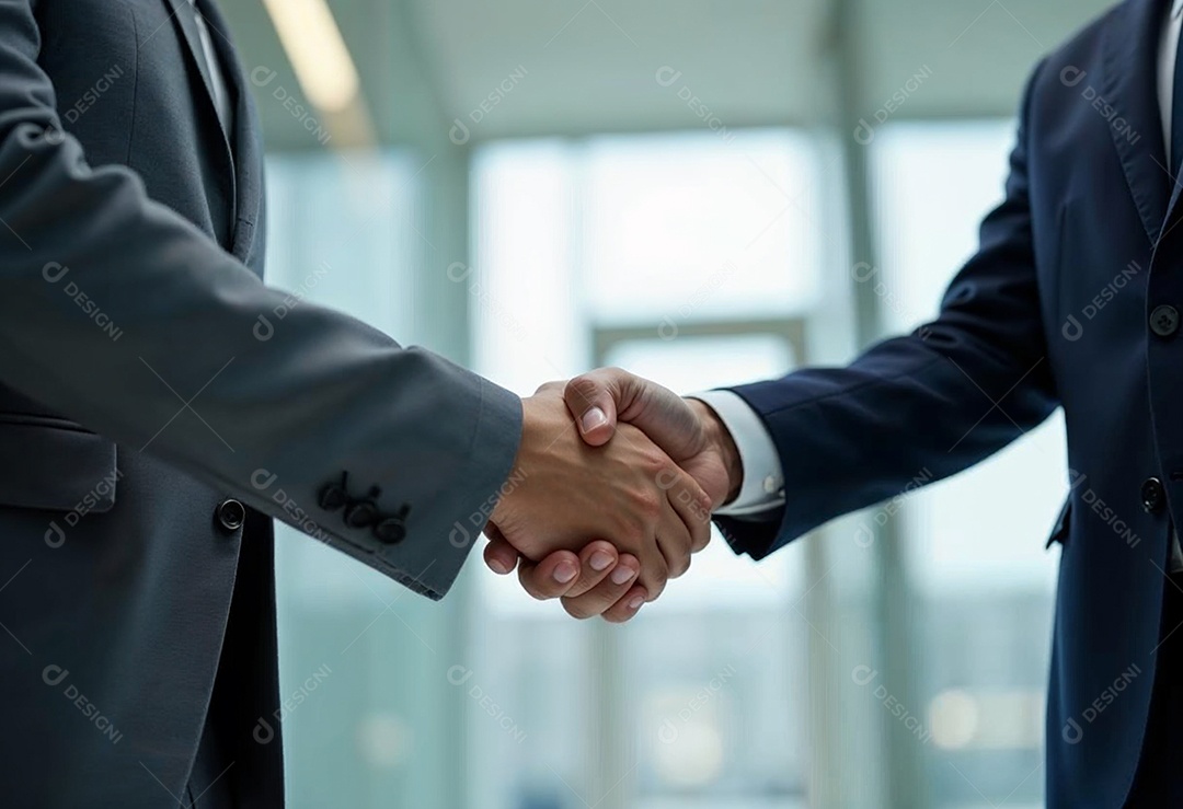 Um retrato de empresários dando apertos de mãos em fundo desfocado