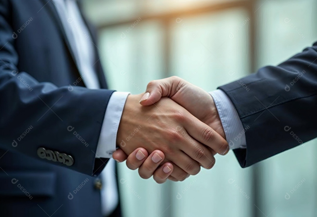Um retrato de empresários dando apertos de mãos em fundo desfocado