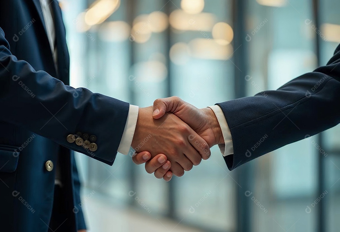 Um retrato de empresários dando apertos de mãos em fundo desfocado