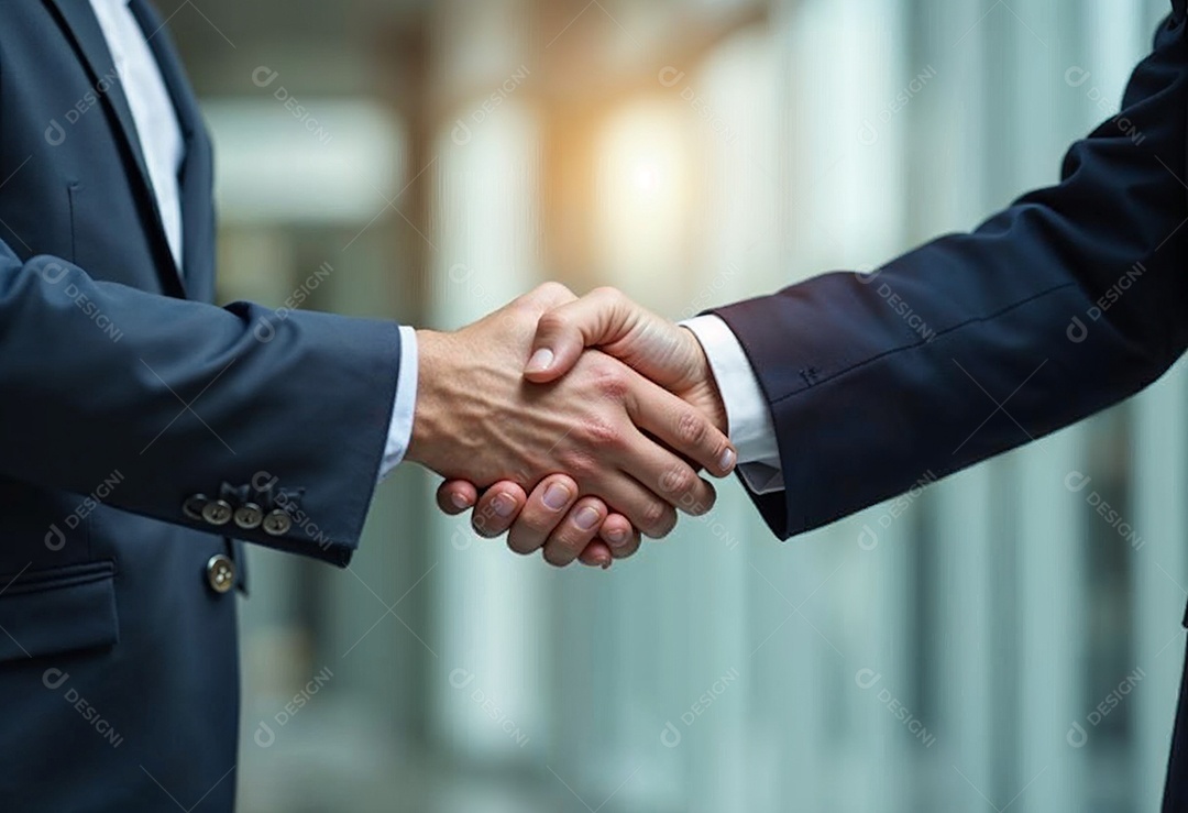 Um retrato de empresários dando apertos de mãos em fundo desfocado