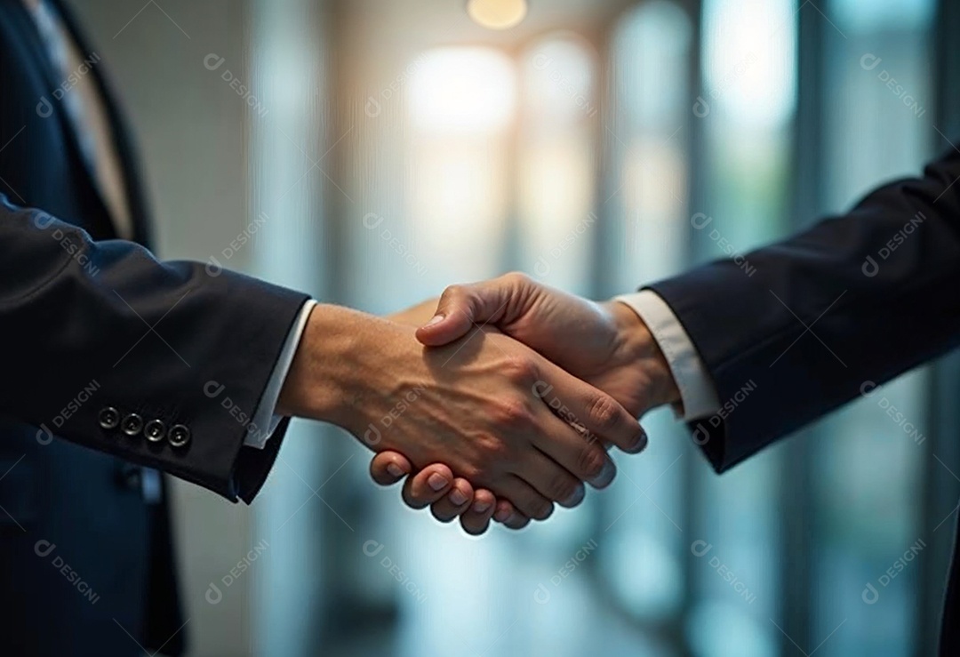 Um retrato de empresários dando apertos de mãos em fundo desfocado