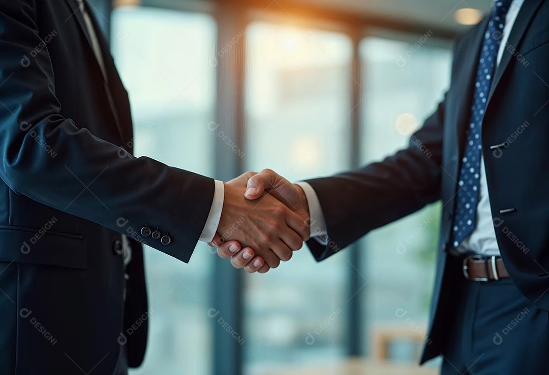 Um retrato de empresários dando apertos de mãos em fundo desfocado