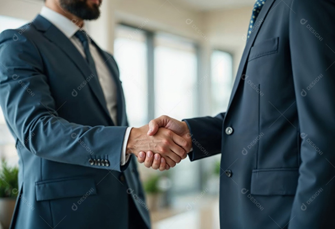 Um retrato de empresários dando apertos de mãos em fundo desfocado